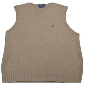Polo Ralph Lauren Men's XL Tan Brown Cotton Sweater Vest V-Neck Knit Pullover
